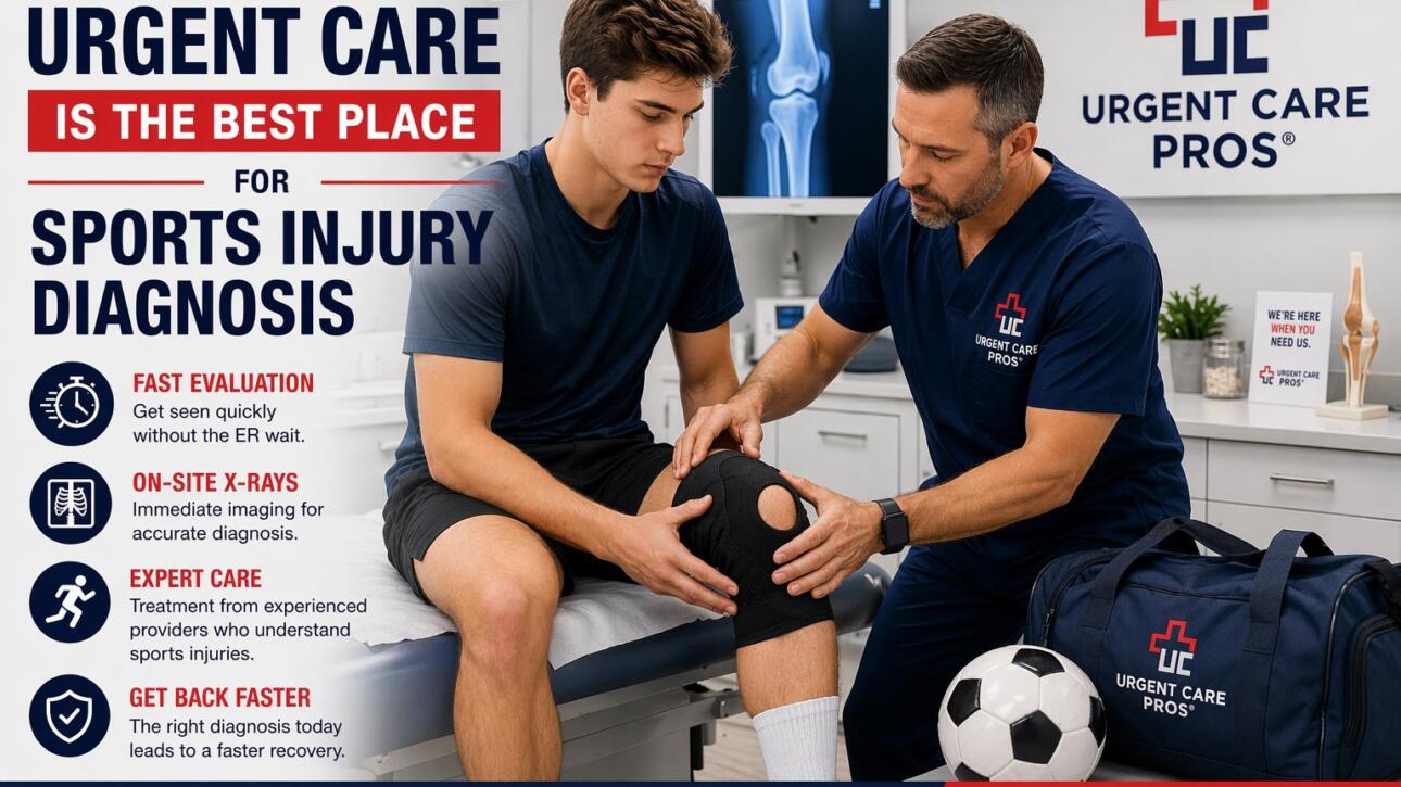 Urgent care clinics like Urgent Care Pros provide fast evaluation and diagnostic imaging for sports injuries without the long wait times of emergency rooms.