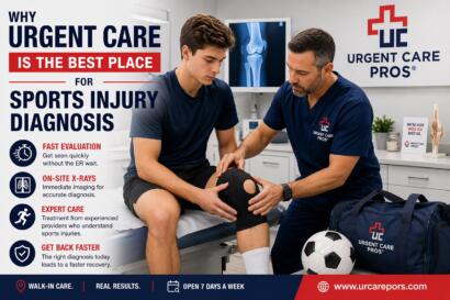 Urgent care clinics like Urgent Care Pros provide fast evaluation and diagnostic imaging for sports injuries without the long wait times of emergency rooms.